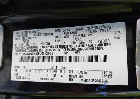 2014 Ford Escape Se z USA, uszkodzony, nr VIN 1FMCU9GX4EUD12939